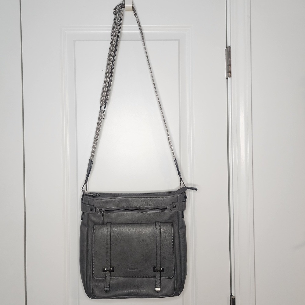 Roulens Charcoal Grey Vegan Leather Crossbody Bag Messenger Purse